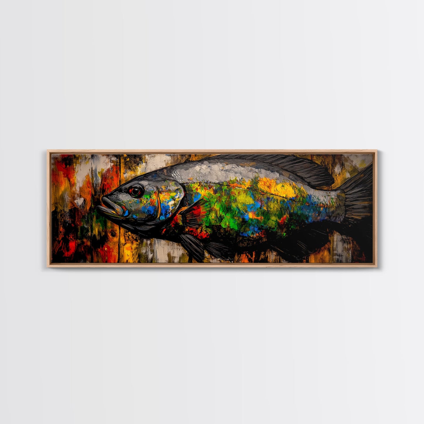 Colorful Fish, Rustic Wood, Vibrant Art, Wildlife Painting, Framed Canvas Print, Nature Wall Art, Fishing Cabin Decor, Unique Gift Idea