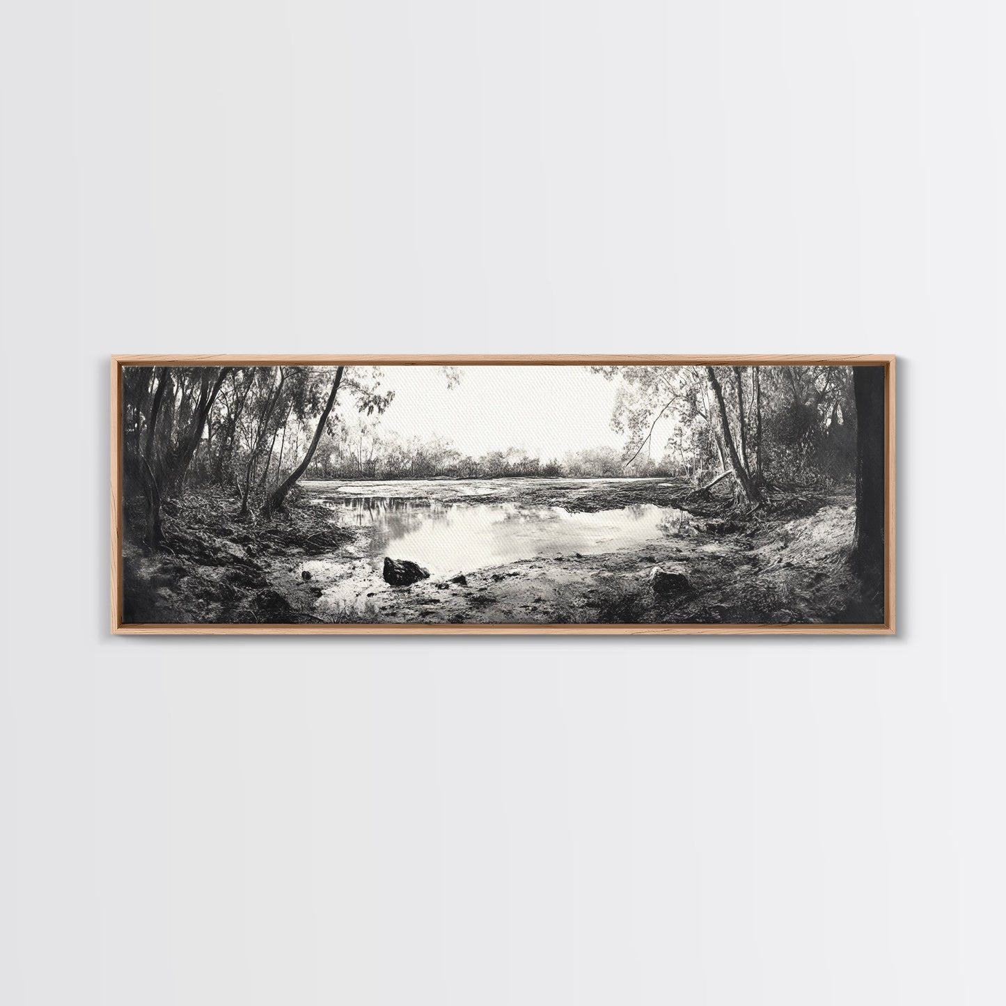 Swamp Scene, Wetlands Wall Art, Nature Reflection Print, Framed Canvas Print, Rustic Living Room Art, Earthy Tones, Woodland Decor