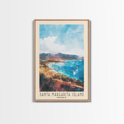 Santa Margarita Island, France Watercolor Print, Vacation Gift, France Wall Art, Beach Painting, Beach Decor, Large Wall Art, Wood Frame Art