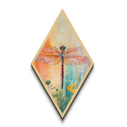 Colorful Dragonfly Closeup Diamond Shaped Canvas Textured Print, Boho Insect Wall Art, Nature Illustration, Bug Lover Gift Idea
