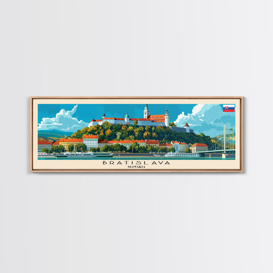 Bratislava Slovakia Wall Art, Panoramic Travel Poster, Panoramic Framed Canvas Print, City Wall Art, Wall Hanging Home Decor, Travel Art