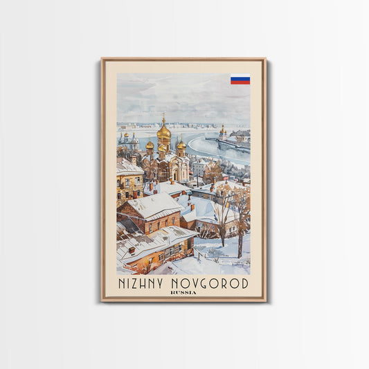 Nizhny Novgorod Russia Framed Canvas Print, Historic Travel Poster, Watercolor Painting, Wall Art, Home Decor, Russian Architecture, Classical Art