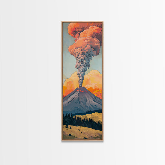 Colorful Volcano Eruption Printed on Framed Canvas, Vertical Landscape Art Print, Mountain Wall Art, 3D Canvas Art, Vertical Office Art