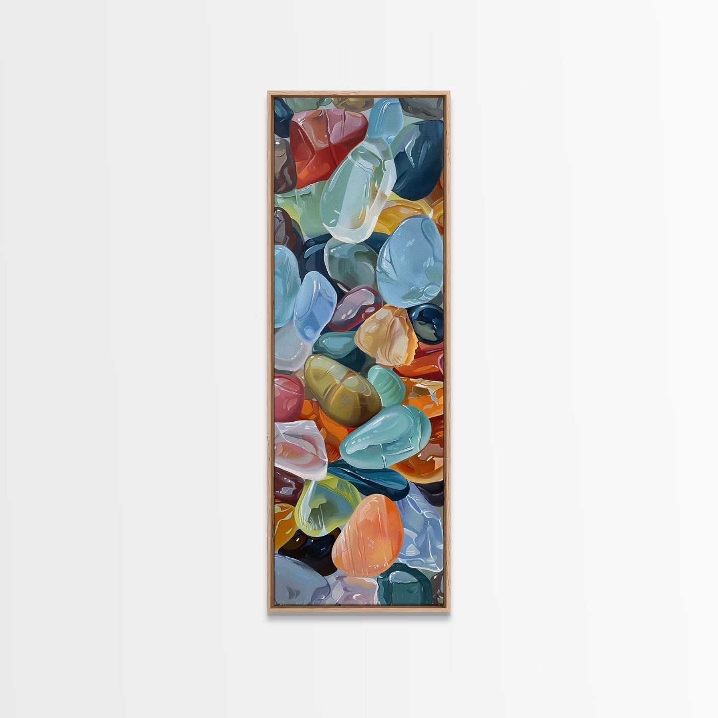 Colorful Textured Canvas Painting of Glass Rocks, Nature Art Print for Living Room, Oversized Canvas Art, Narrow Wall Art Print, Modern Art