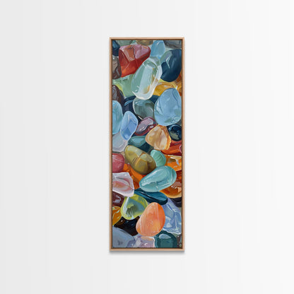 Colorful Textured Canvas Painting of Glass Rocks, Nature Art Print for Living Room, Oversized Canvas Art, Narrow Wall Art Print, Modern Art
