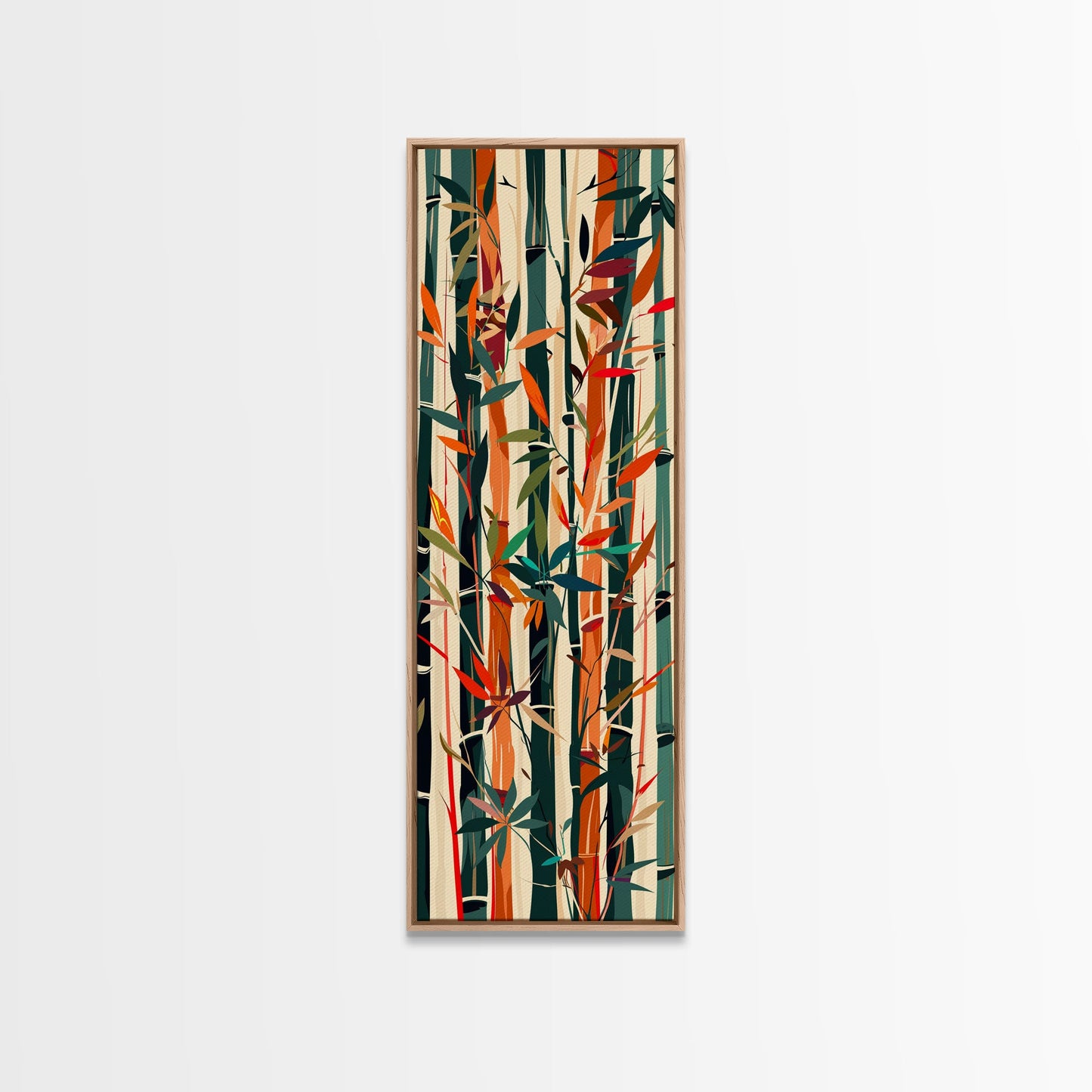 Colorful Bamboo Forest Skinny Art Ukiyo-e Tall Framed Canvas Print in Bright Autumn Hues