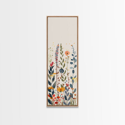 Colorful Wildflowers Whimsical Arrangement Set Against Light Background Tall Framed Canvas Print Brightening Any Space