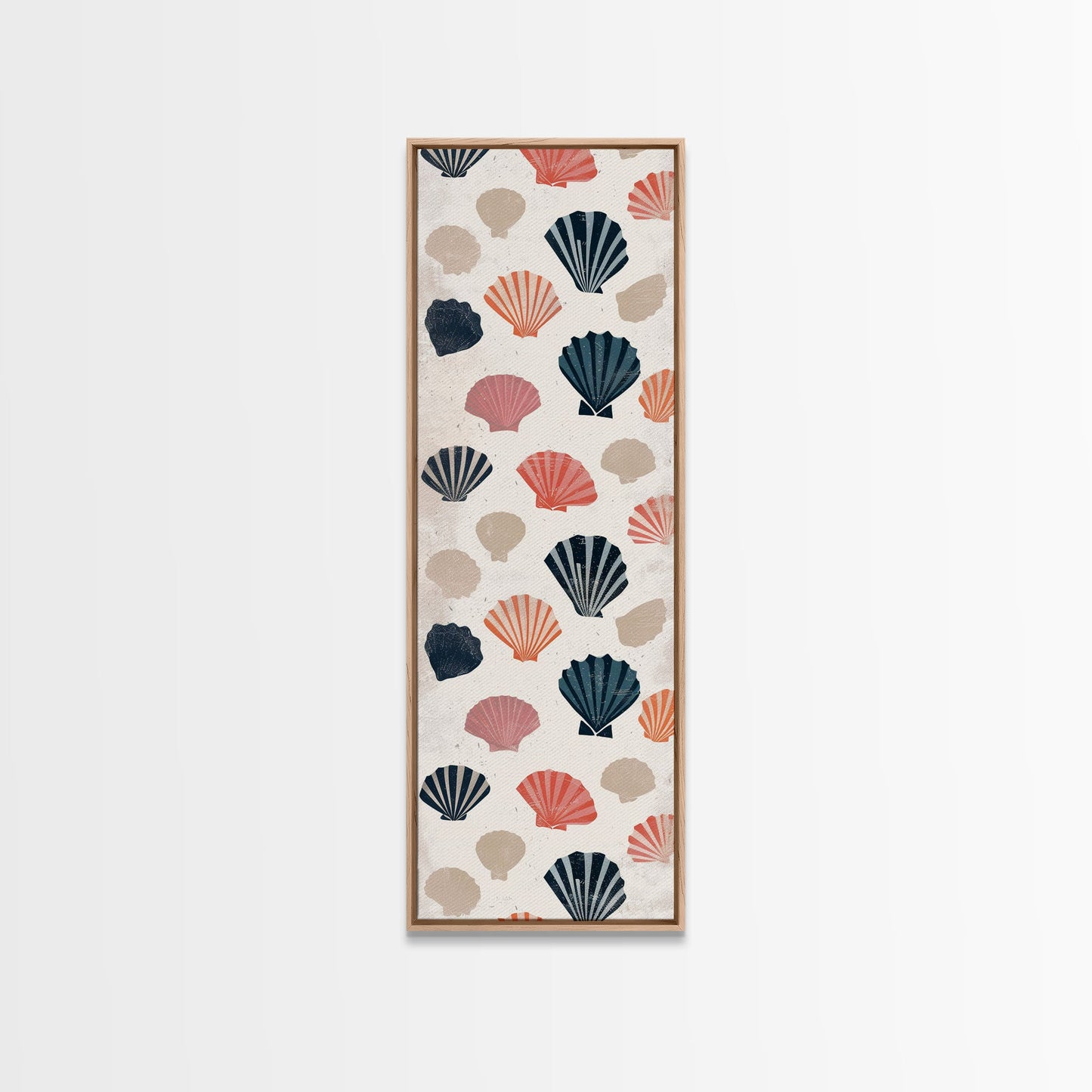 Patterned Sea Shells in Various Colors on a Light Background Ukiyo-e Art Japanese Framed Canvas Print Skinny Tall Art