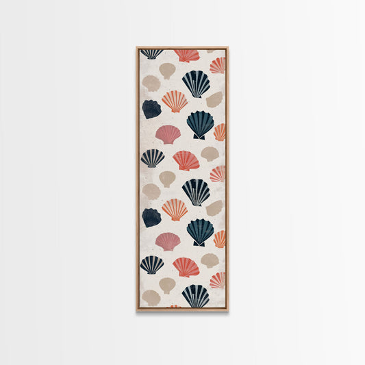 Patterned Sea Shells in Various Colors on a Light Background Ukiyo-e Art Japanese Framed Canvas Print Skinny Tall Art