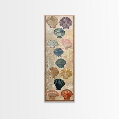 Colorful Shells On Textured Background Skinny Art Wood Block Print Japanese Style Art Framed Canvas Print Tall Art Ukiyo-e Art