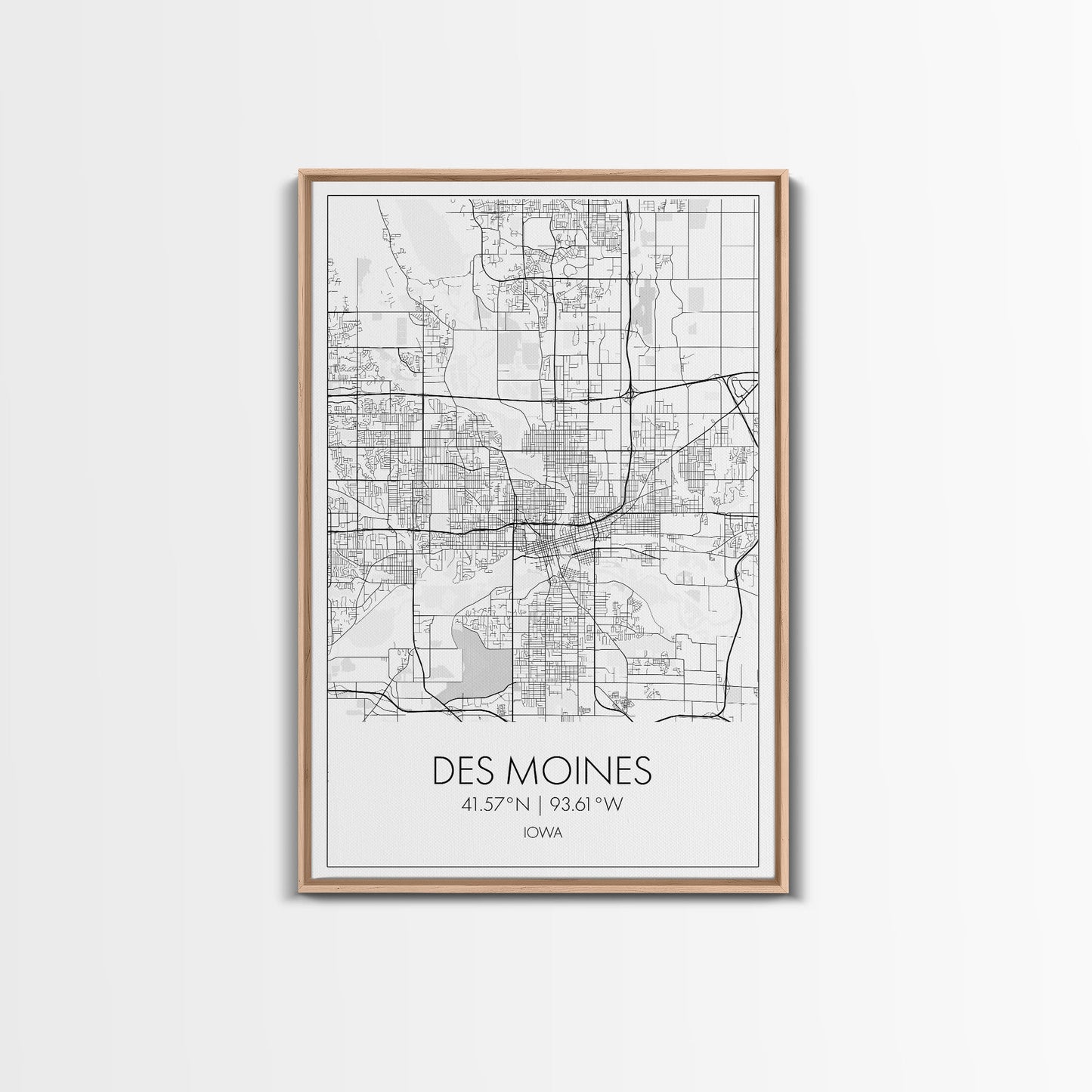 Des Moines Street Map, Iowa Map, City Map Art, Minimalist Art, Wall Art, Canvas Print, Girlfriend Gift, Travel Wall Art, Dorm Room Art