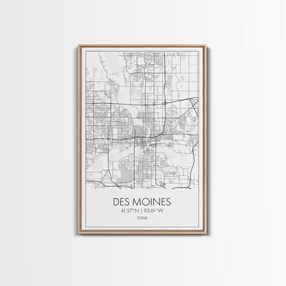 Des Moines Street Map, Iowa Map, City Map Art, Minimalist Art, Wall Art, Canvas Print, Girlfriend Gift, Travel Wall Art, Dorm Room Art