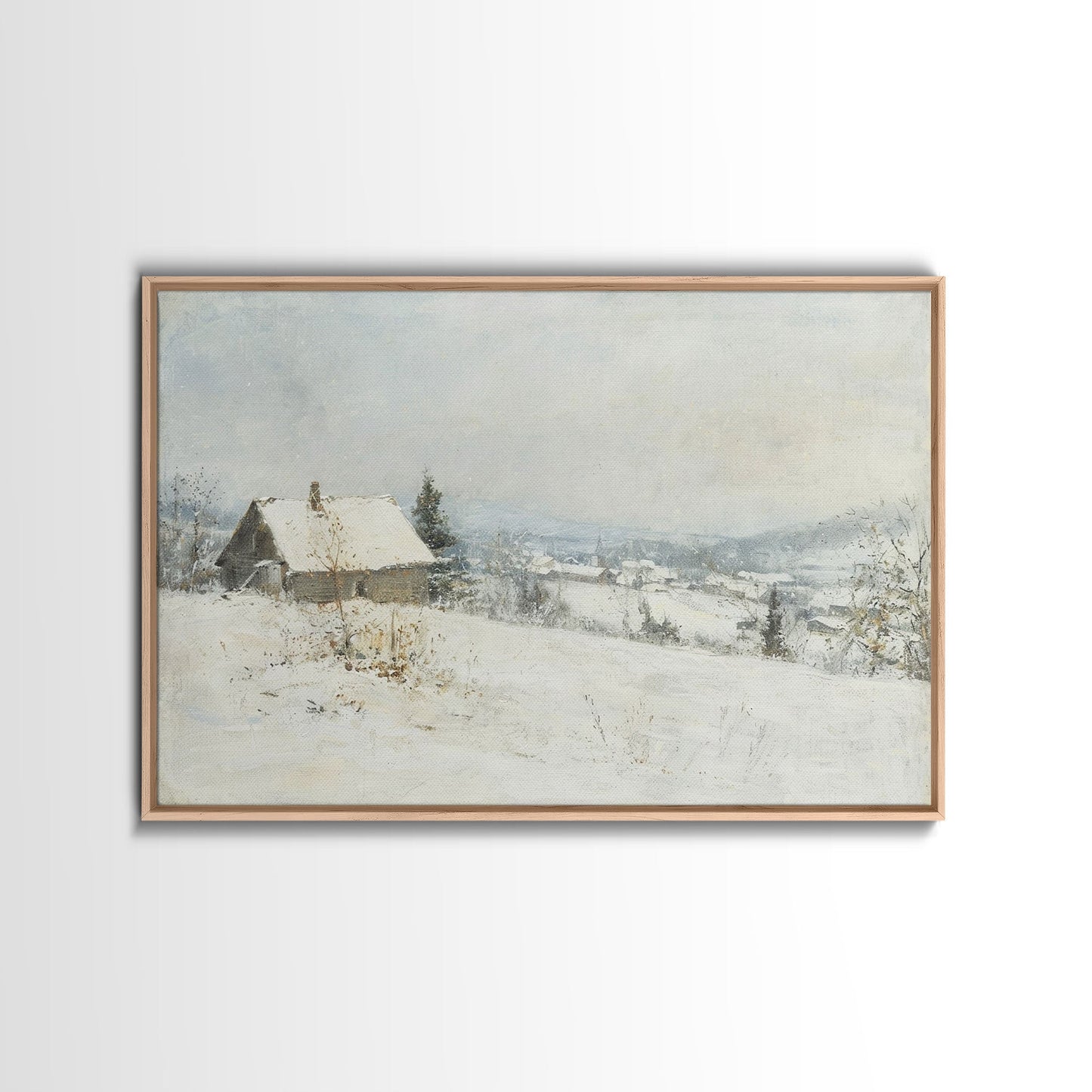 Farmhouse In The Winter, Framed Canvas Print, Christmas Scenary Landscape Painting, Americana Art, Custom Artwork Original