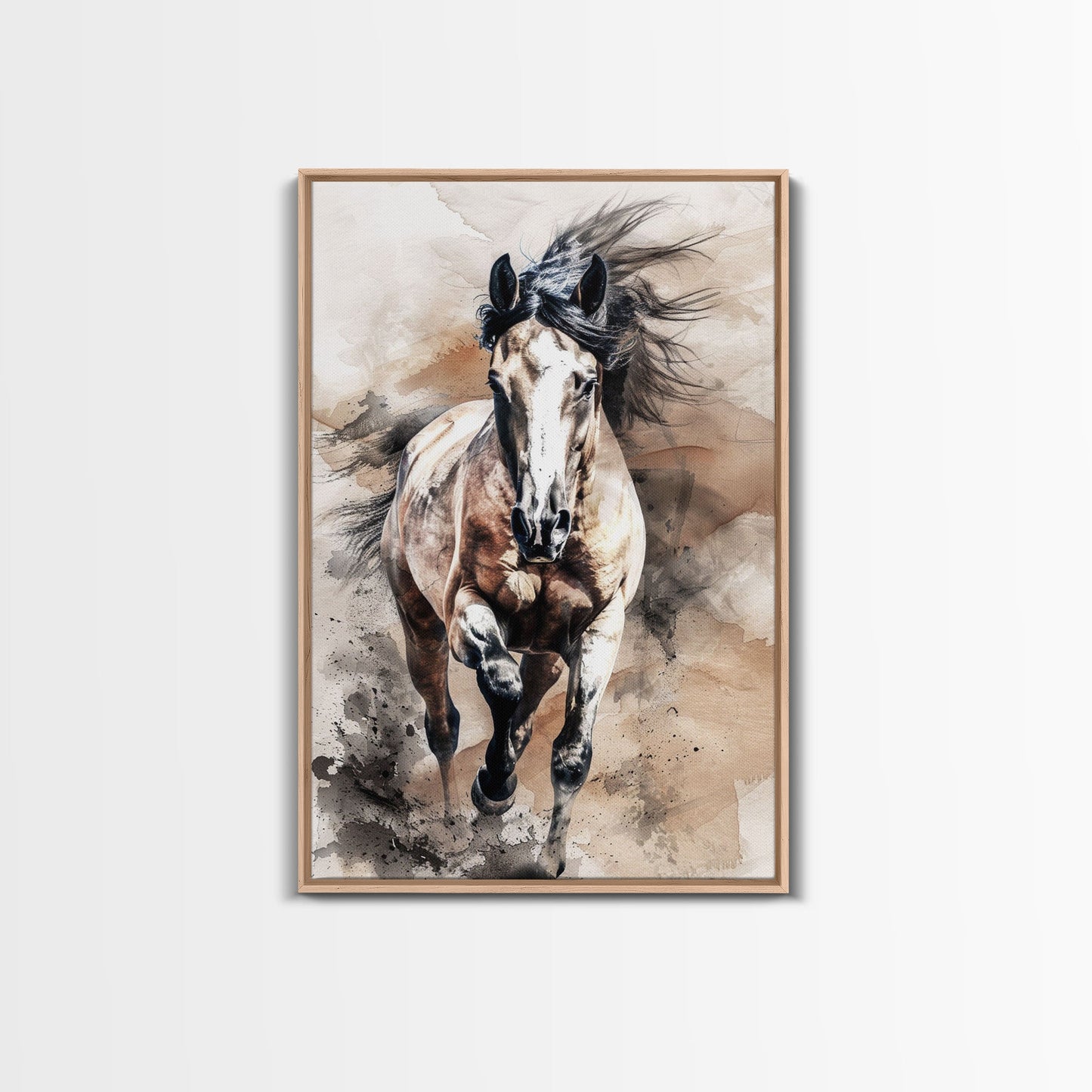 Charging Horse with Dust - Framed Canvas Print, Intense Living Room Art, Bold Bedroom Decor, Equestrian Art, Wall Art