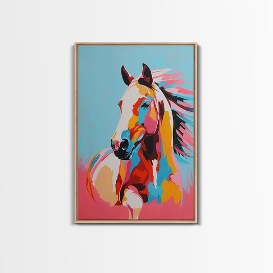 Bold Horse Portrait in Bright Colors - Framed Canvas Print, Modern Wall Art, Living Room Decor, Vibrant Animal Artwork, Bedroom Art Print