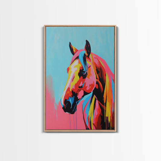 Colorful Horse Head Art - Framed Canvas Print, Vibrant Wall Art, Modern Living Room Decor, Horse Portrait, Bold Animal Artwork, Bedroom Art