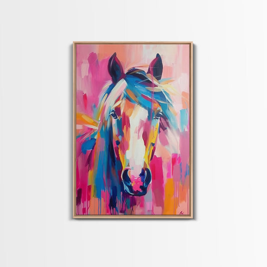 Colorful Horse Portrait Art - Framed Canvas Print, Vibrant Living Room Decor, Unique Wall Art, Bedroom Decor