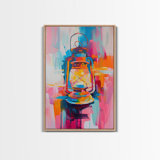 Colorful Abstract Oil Lamp - Framed Canvas Print, Modern Western Art, Unique Lamp Wall Art for Bedroom Decor
