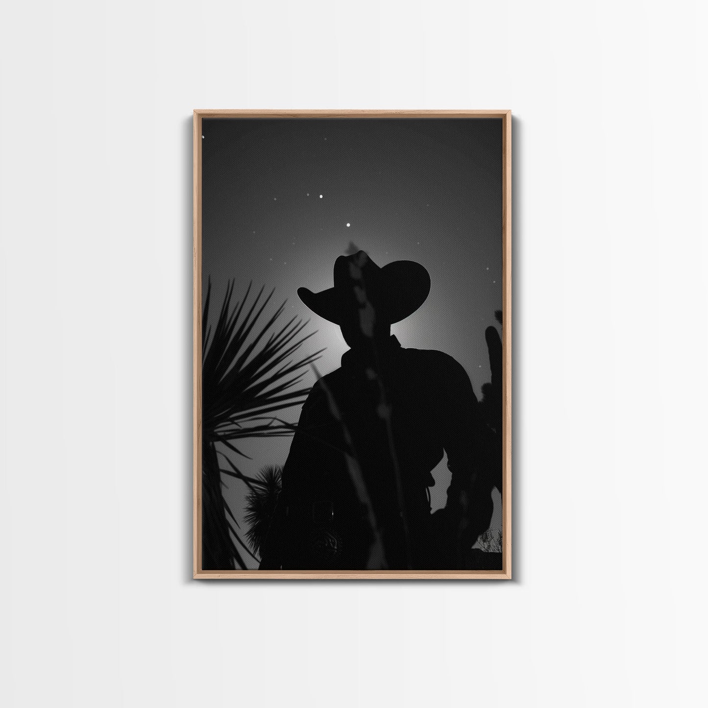 Lone Cowboy Silhouette under the Stars in Black and White for Rustic Wall Art, Canvas Prints, Home Decor, Living Room Art, Bedroom Art