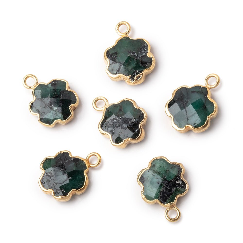 10-11mm Gold Leafed Emerald Faceted Flower Focal Pendant 1 piece