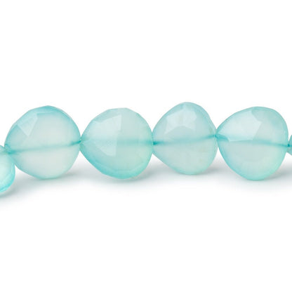 10-11mm Seafoam Blue Chalcedony straight drilled faceted heart 8 inch 18 Beads
