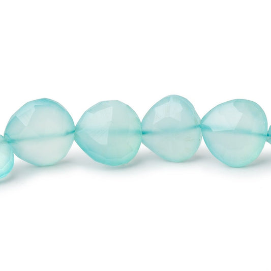 10-11mm Seafoam Blue Chalcedony straight drilled faceted heart 8 inch 18 Beads