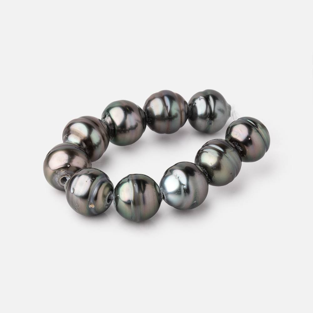 10-11mm Tahitian 2mm Large Hole Saltwater Pearls 4 inch 10 Beads AA