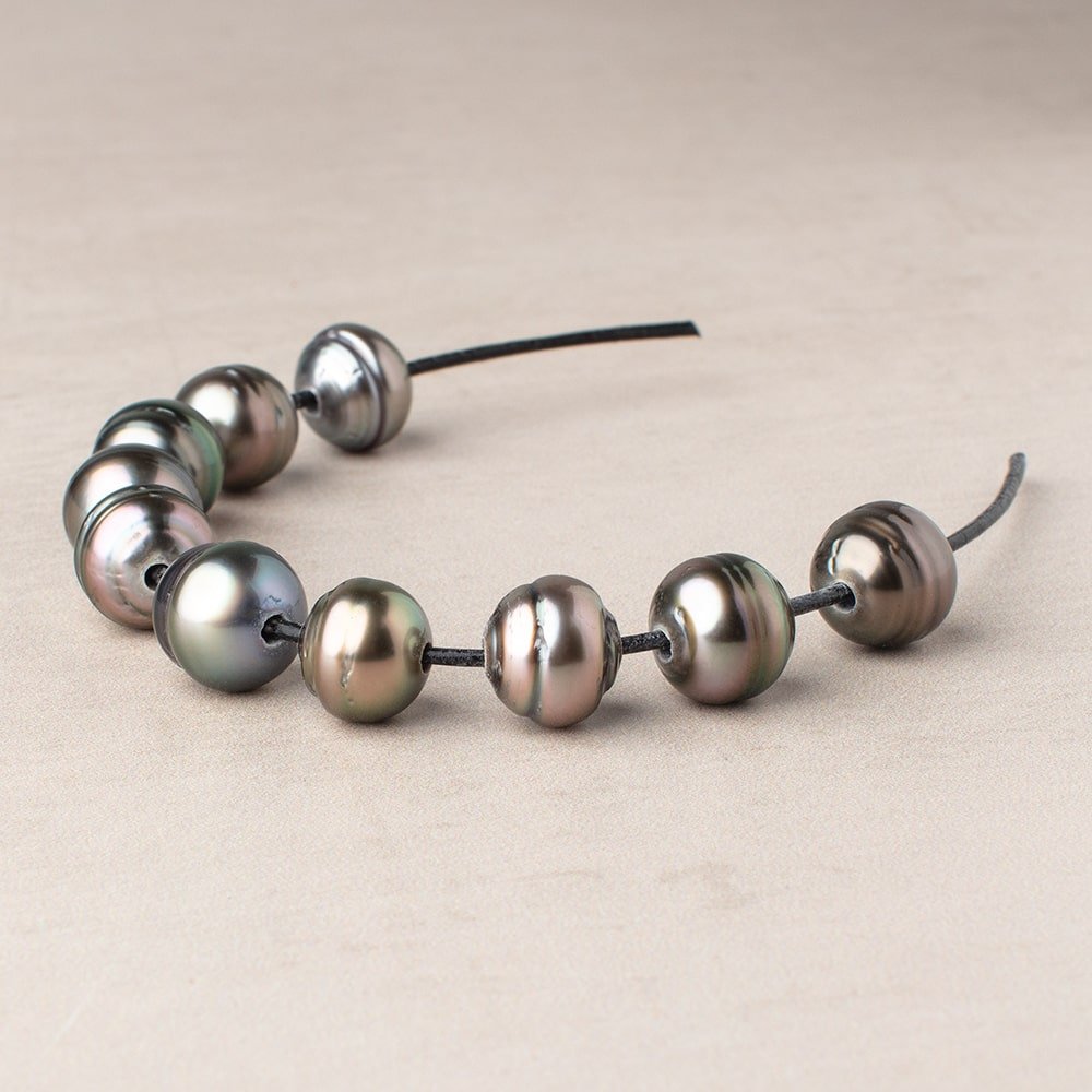 10-11mm Tahitian 2mm Large Hole Saltwater Pearls 4 inch 10 Beads AA