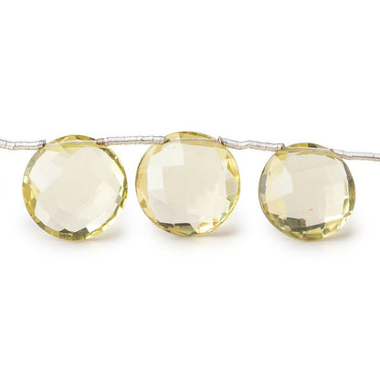 10-12mm Lemon Quartz Top Drilled Faceted Coin Beads 7 inch 15 pieces