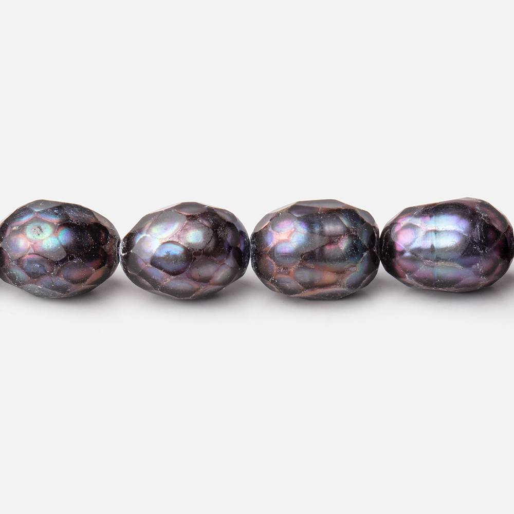 10-12mm Peacock Faceted Oval Freshwater Pearls 15.5 inch 33 beads