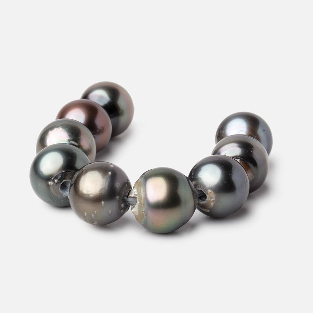 10-12mm Peacock Tahitian Large Hole Saltwater Pearls 4 inch 9 pieces A