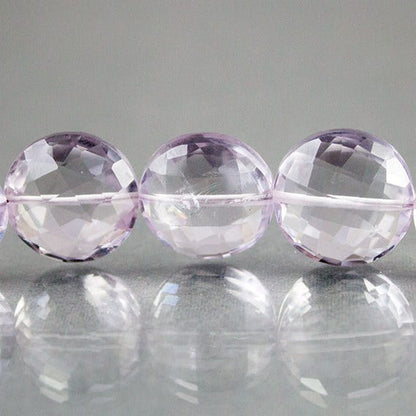 10-12mm Pink Amethyst Faceted Coin Beads 8 inch 19 beads AA Grade