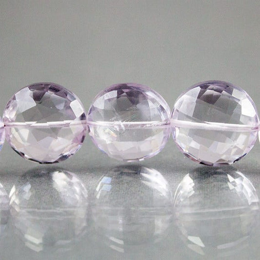 10-12mm Pink Amethyst Faceted Coin Beads 8 inch 19 beads AA Grade