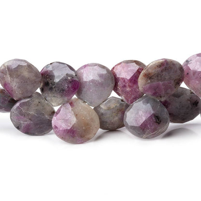 10-12mm Ruby in Marble Matrix Faceted Heart Beads 7 inch 38 pieces