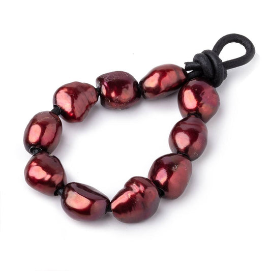 10-12mm Wine Red Large Hole Baroque Pearls Set of 10