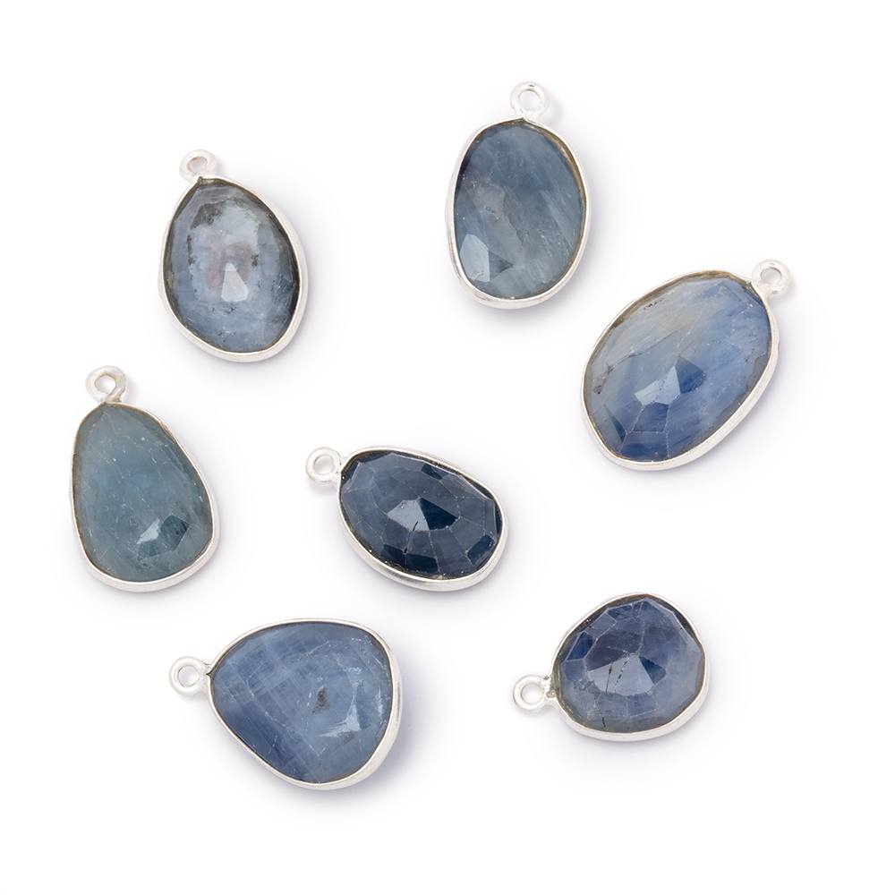 10-13mm .925 Silver Bezel Set Sapphire Faceted Freeform Pendant 1 piece