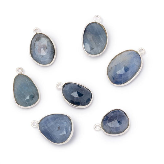 10-13mm .925 Silver Bezel Set Sapphire Faceted Freeform Pendant 1 piece