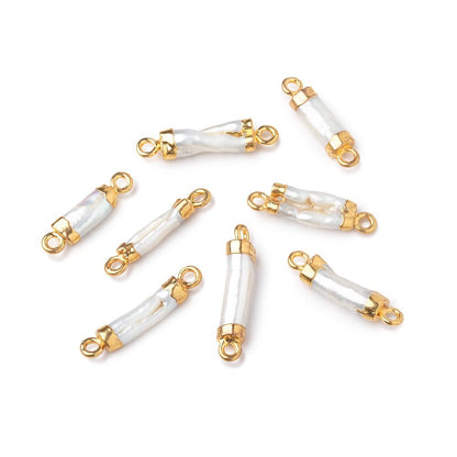 10-13mm Gold Leafed White Biwa Freshwater Pearl Connector 1 piece