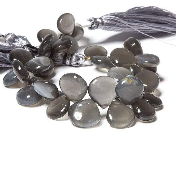 10-13mm Platinum Moonstone plain heart 7.75 inch 38 Beads