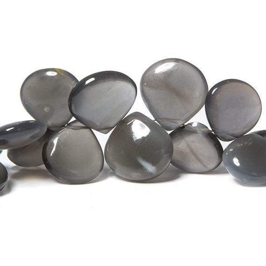 10-13mm Platinum Moonstone plain heart 7.75 inch 38 Beads