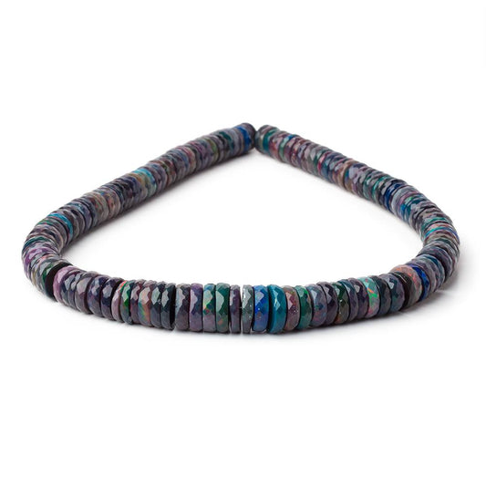 10-14mm Ethiopian Wollo Black Opal Faceted Heishi 16 inch 130 Beads AAA