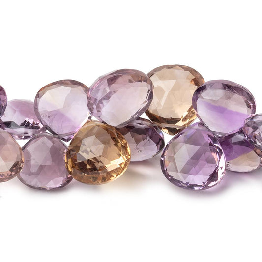 10-15mm Ametrine Faceted Heart Beads 8 inch 43 pieces