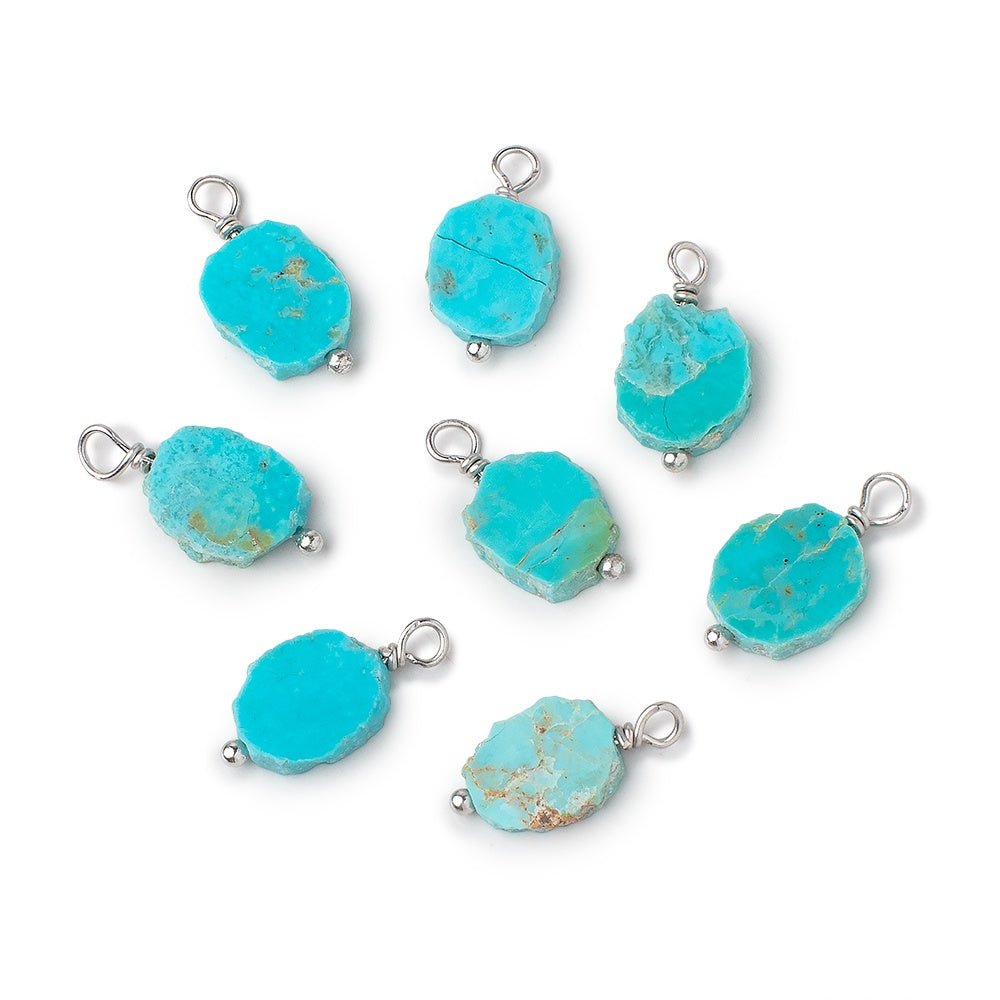 10-15mm Silver Wire Wrapped Sleeping Beauty Turquoise Slice Pendant 1 piece