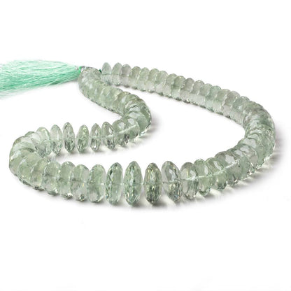10-19mm Prasiolite (Green Amethyst) German faceted rondelles 16 inch 68 beads AAA