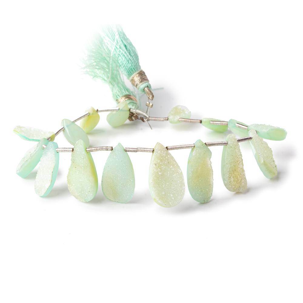 10-19mm Seafoam Green Drusy Agate Pear Beads 7.75 inch 16 pieces