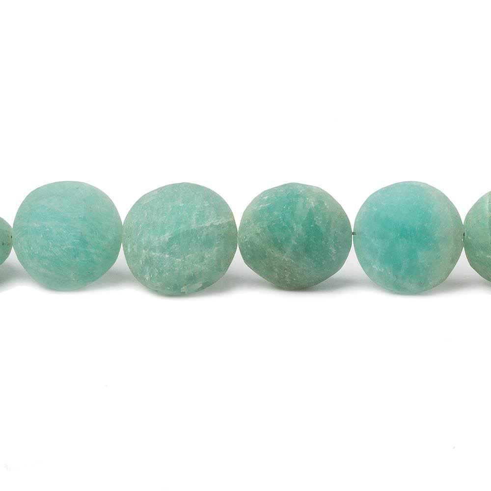 10.5-11.5mm Matte Amazonite plain coin beads 7.5 inch 17 pieces