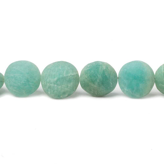 10.5-11.5mm Matte Amazonite plain coin beads 7.5 inch 17 pieces