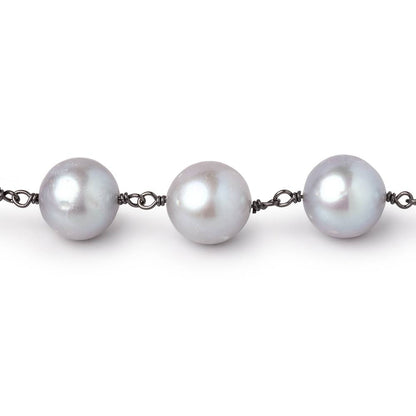 10.5-11mm Silver Off Round Pearls on Black Gold over .925 Silver Chain