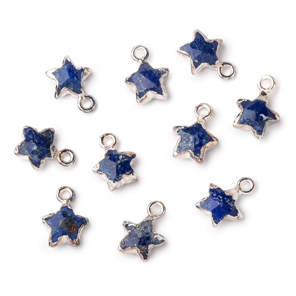 10.5mm Silver Leafed Lapis Lazuli Faceted Star Focal Pendant 1 piece