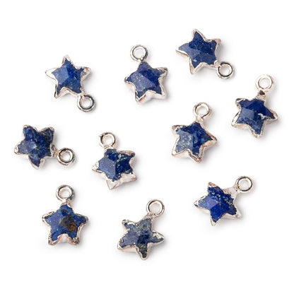 10.5mm Silver Leafed Lapis Lazuli Faceted Star Focal Pendant 1 piece